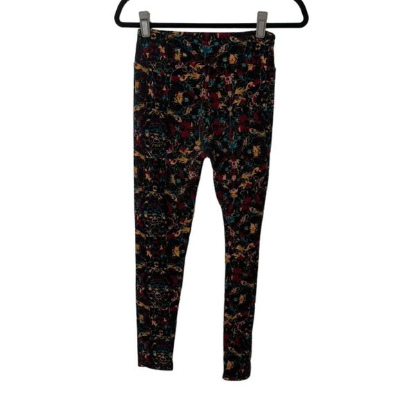 LulaRoe SZ OS multicolored abstract print leggings on black background - Picture 2 of 3